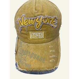 New York 1625 Embroidered  Yellow Washed Denim Cap Adjustable Baseball Hats